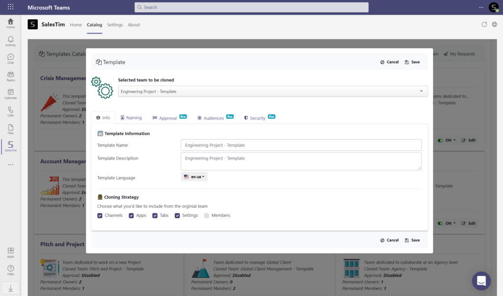 microsoft teams template for engineering project: governance policies