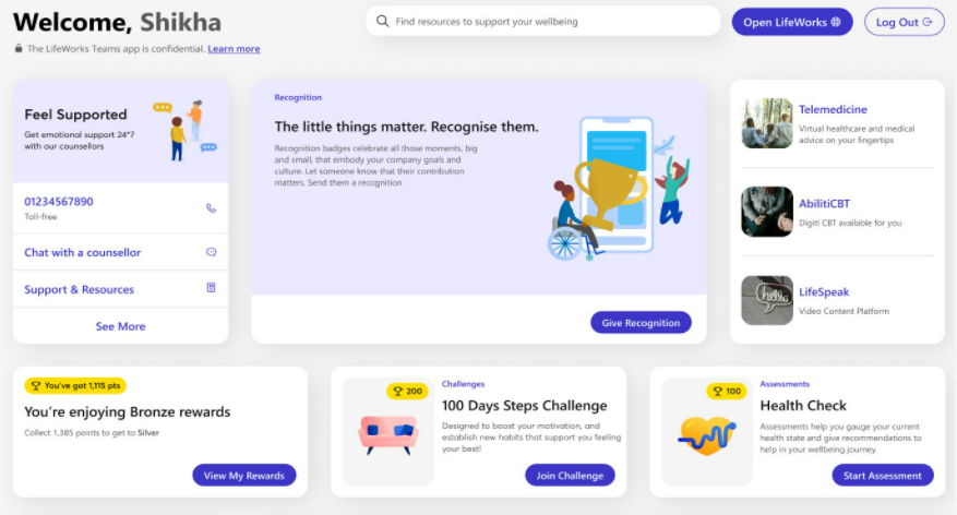 lifeworks well-being and productivity app in Microsoft teams