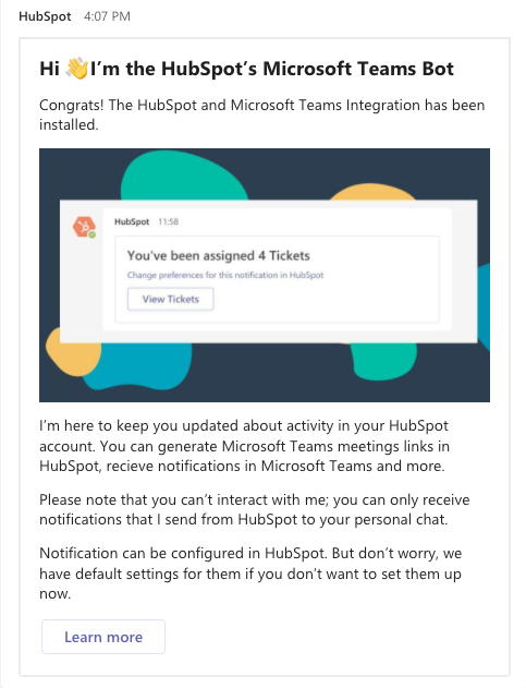 Microsoft Teams Hubspot bot
